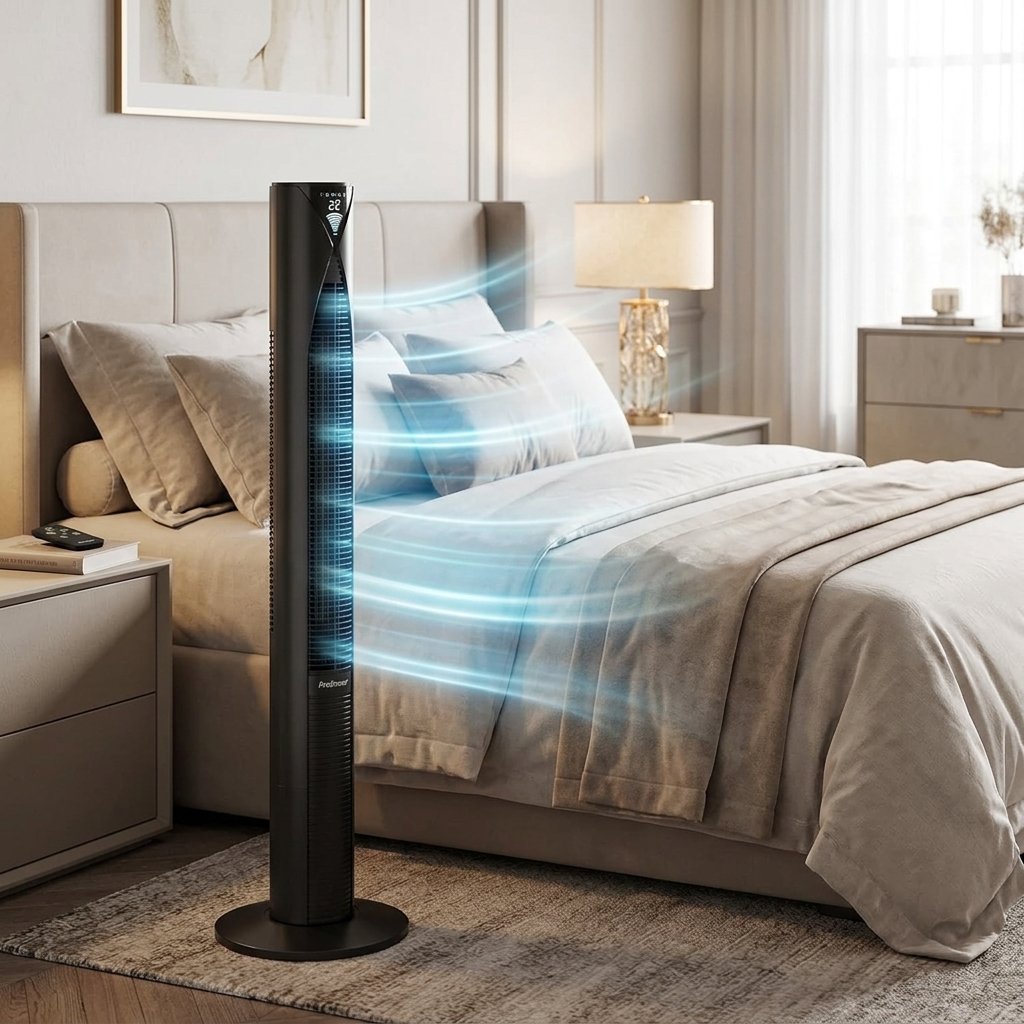 Flujo de aire del ventilador Pro Breeze sobre una cama alta