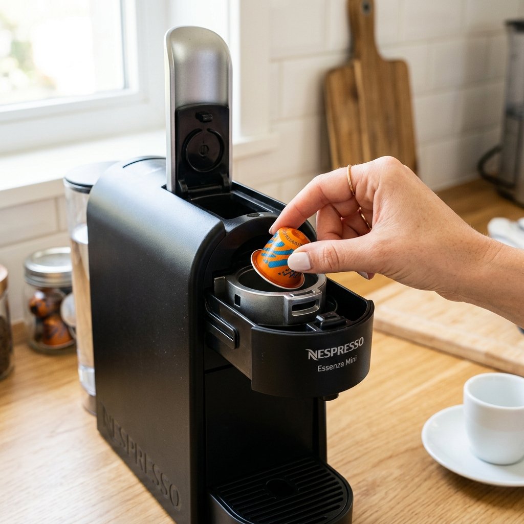 Inserción de cápsula en cafetera Nespresso Essenza Mini