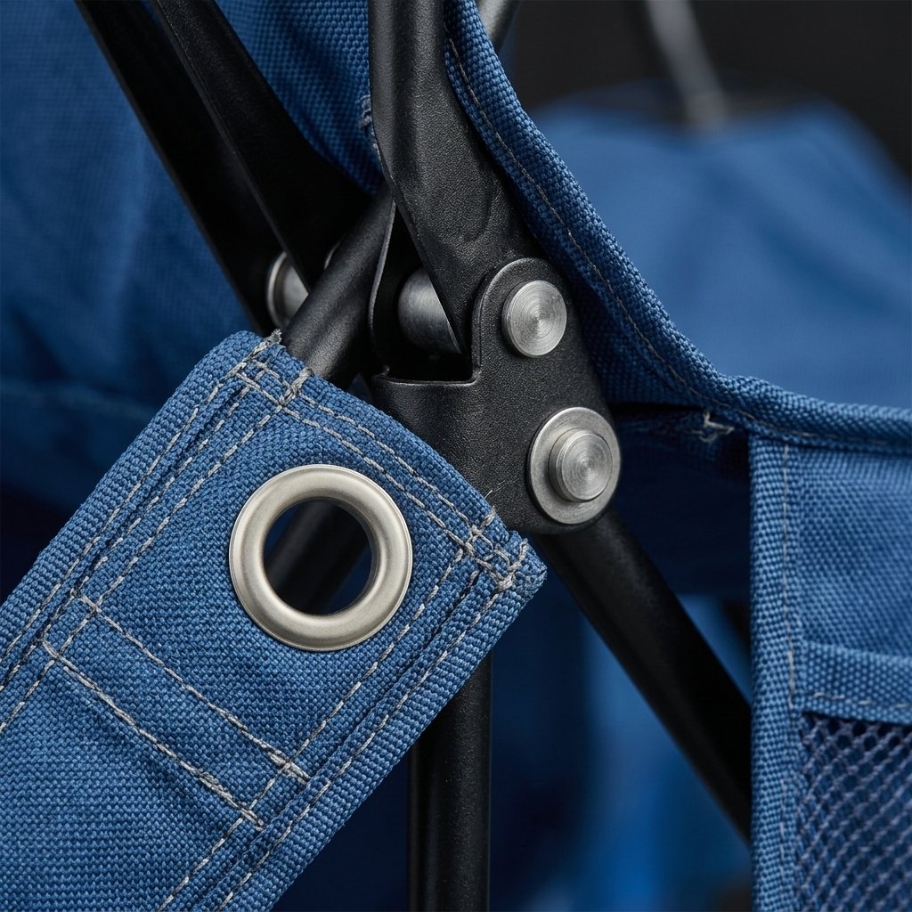Detalle de la lona de poliéster 600D y costuras de la silla
