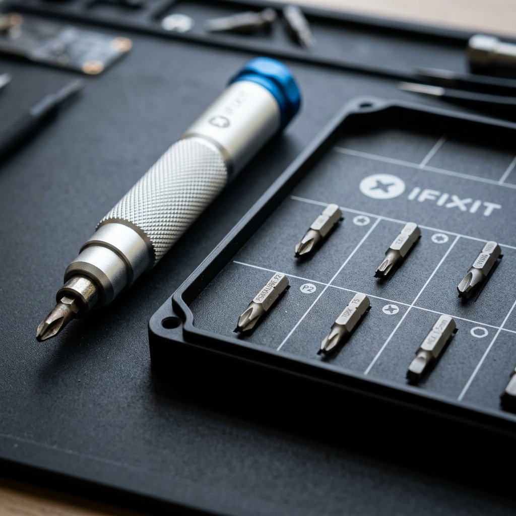 Detalle del mango de aluminio y puntas de precisión de iFixit