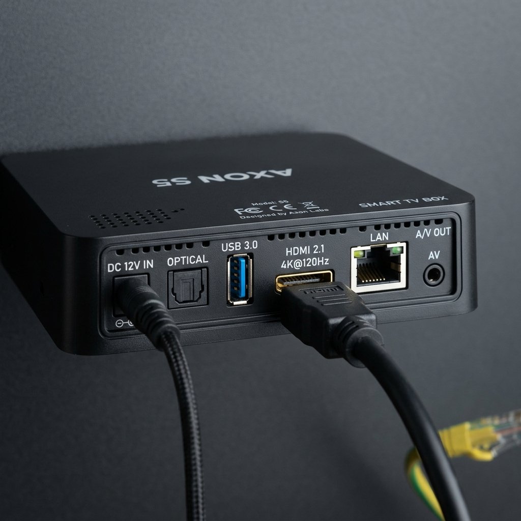 Detalle de los puertos de conexion de Xiaomi TV Box S (2.ª Generación)