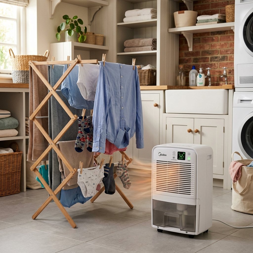 Modo secado de ropa con deshumidificador Midea 12L