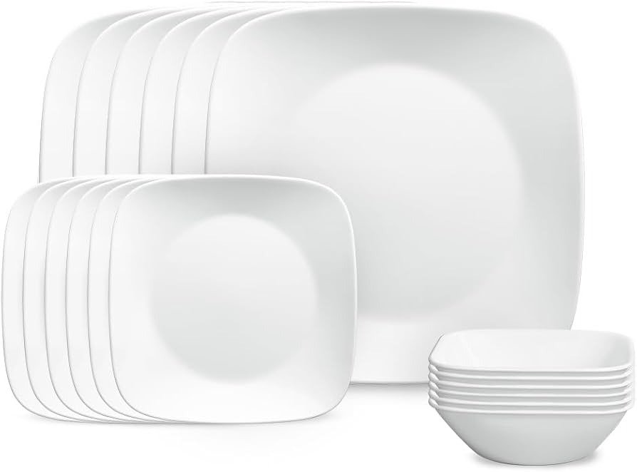 Vajilla Corelle Winter Frost White de 18 piezas apilable y ultra ligera