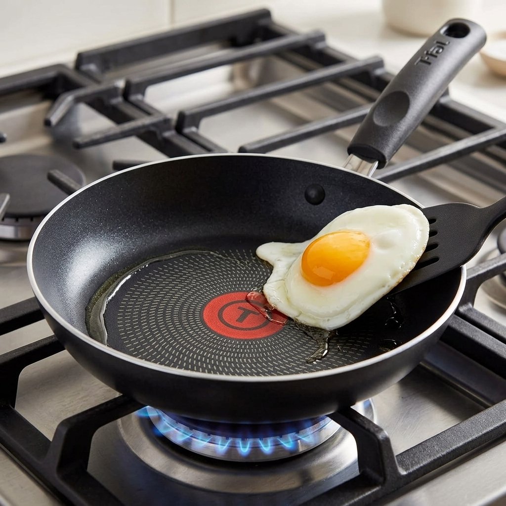 Indicador Thermo-Spot y superficie antiadherente de teflón de un sartén T-fal