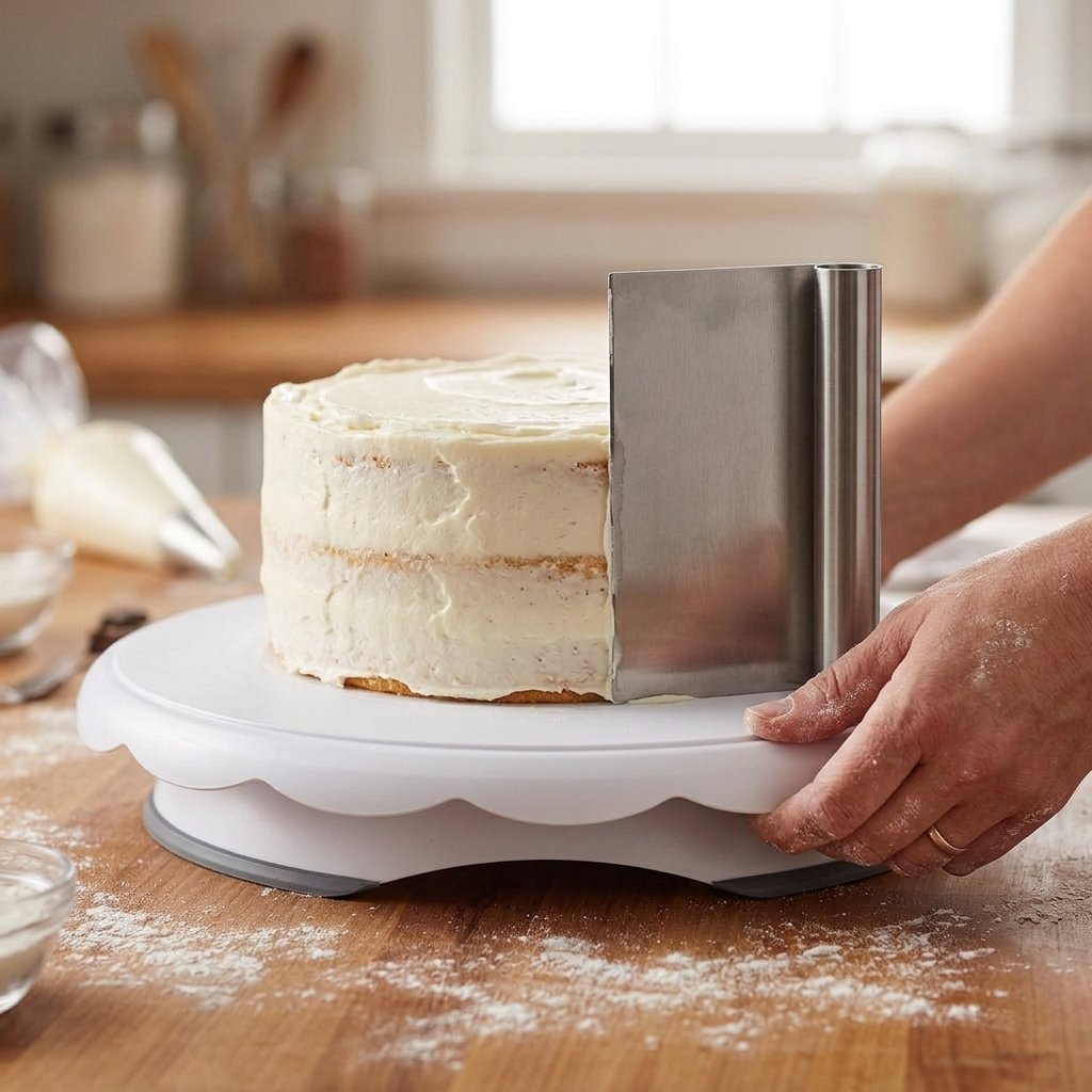 Uso de la base giratoria Wilton para alisar el pastel con rotación suave