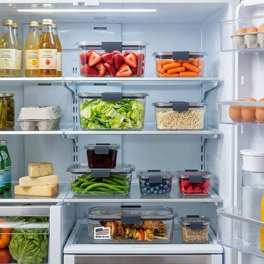 Organización y transparencia de los recipientes Rubbermaid Brilliance en la nevera