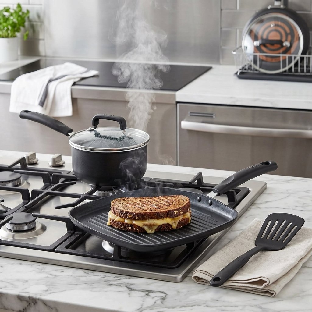 Sartén plancha y cacerolas de la batería de cocina T-fal Signature