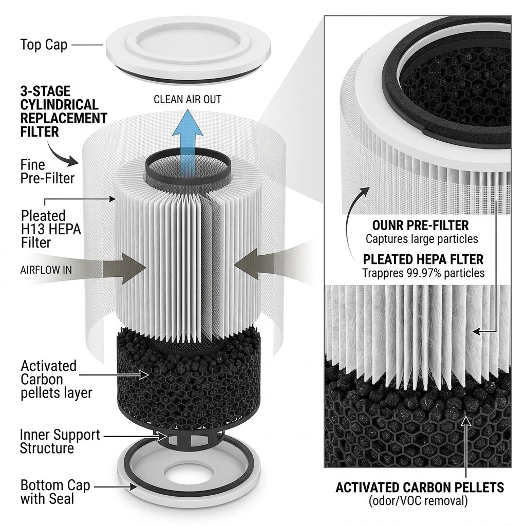 Sistema de 3 capas de filtración HEPA H13 Levoit Core 300