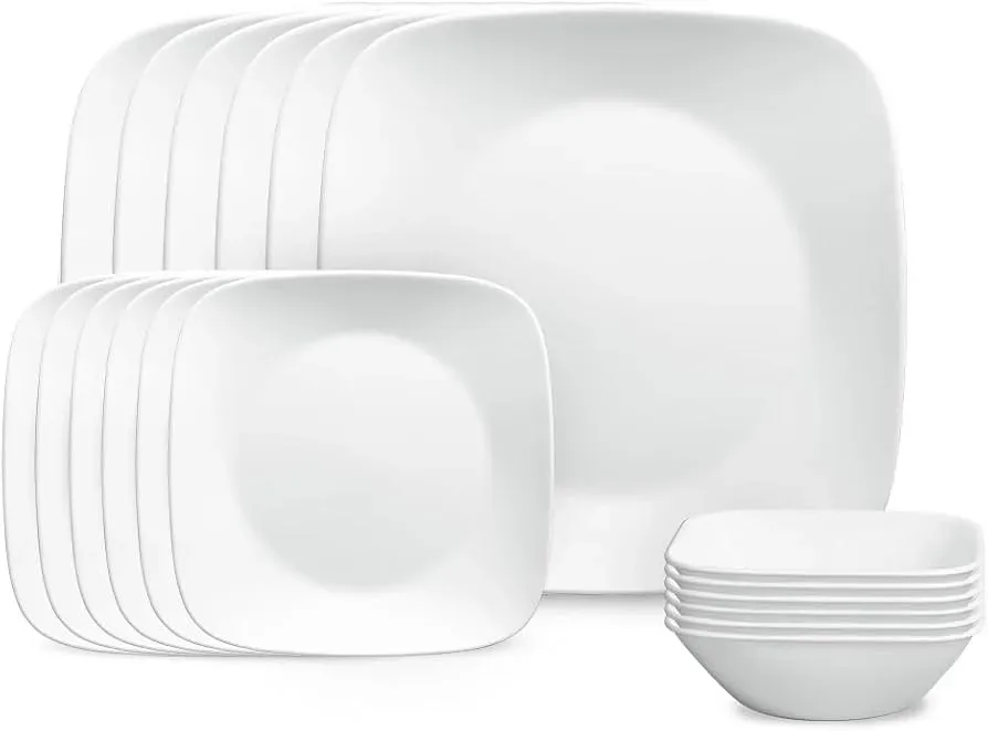 Vajilla Corelle Winter Frost White de 18 piezas apilable y ultra ligera